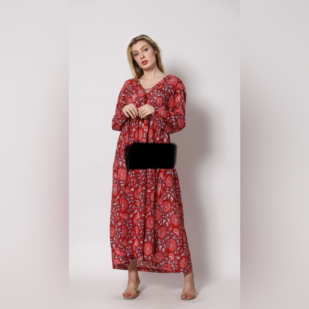New Hand Blocked Printed Cotton Imported from India Boho Dress Large